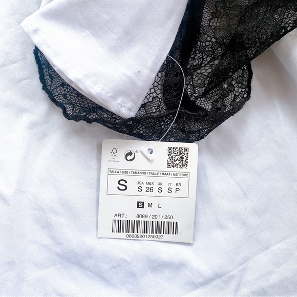 π² ZARA BOHO WHITE BLACK LACE BELL SLEEVE LOOSE FIT OPEN SHOULDER RUFFLE TOP! - Picture 13 of 16